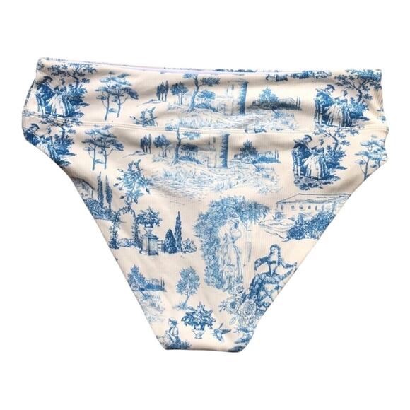 Gianni Bini NWT Ivory And Blue Historical Print High Waist Bikini Bottoms XL - Picture 4 of 12